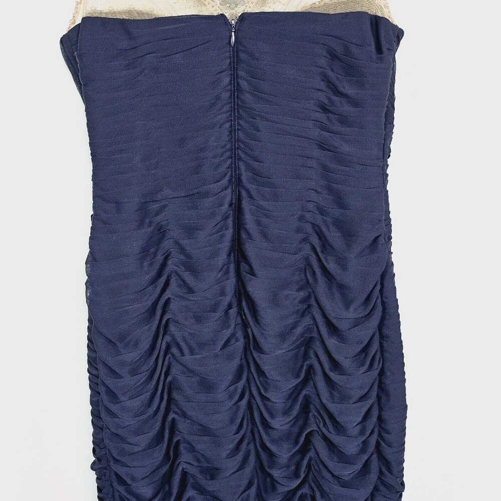 Adrianna Papell Illusion Bodice Jersey Sheath Dress Womens 6 Navy Mini Cocktail - Picture 15 of 16